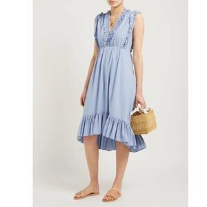 Masscob Sabinal Cotton Ruffle Sleeveless Dress Large Blue